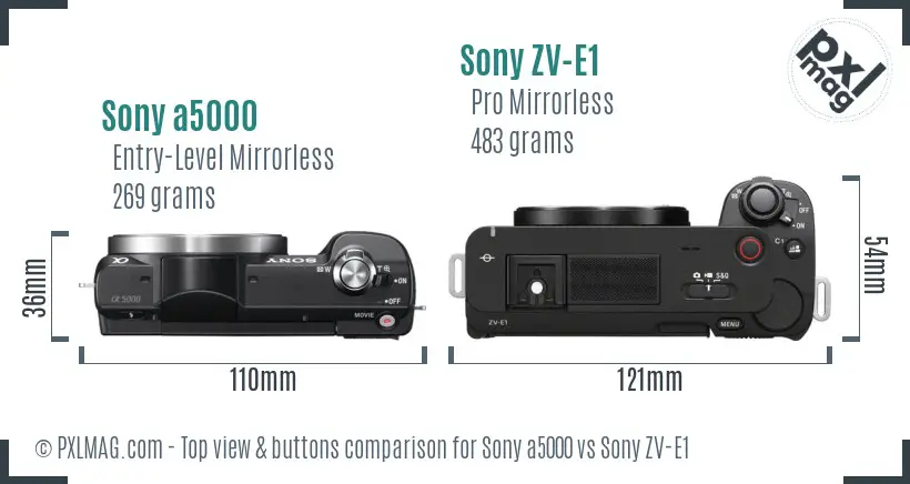 Sony a5000 vs Sony ZV-E1 top view buttons comparison Sony a5000 vs Sony ZV-E1 top view buttons comparison