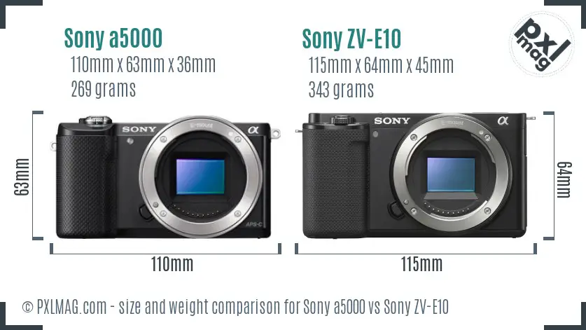 Sony a5000 vs Sony ZV-E10 size comparison