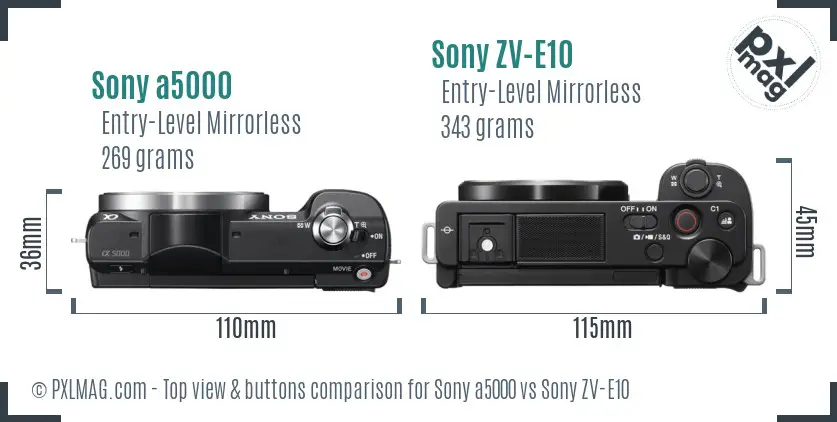 Sony a5000 vs Sony ZV-E10 top view buttons comparison