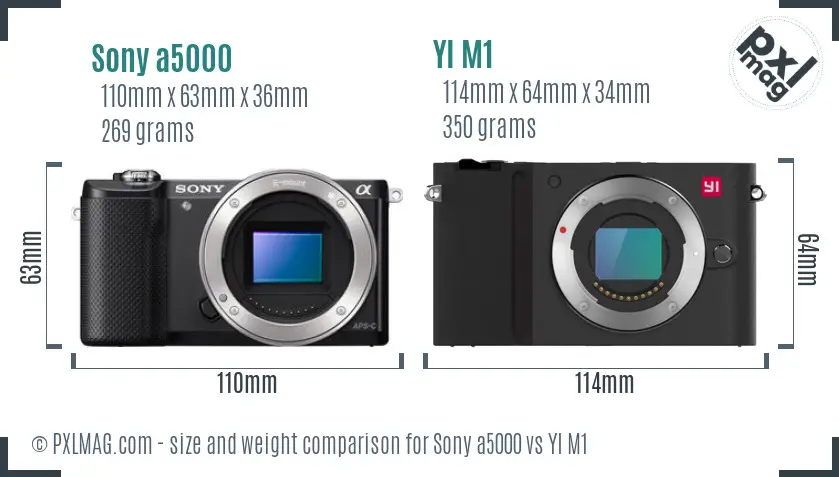 Sony a5000 vs YI M1 size comparison