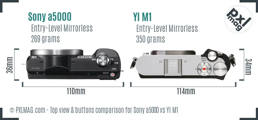 Sony a5000 vs YI M1 top view buttons comparison