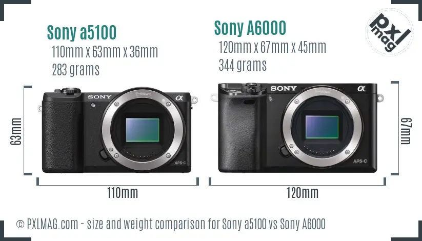 Sony a5100 vs Sony A6000 size comparison