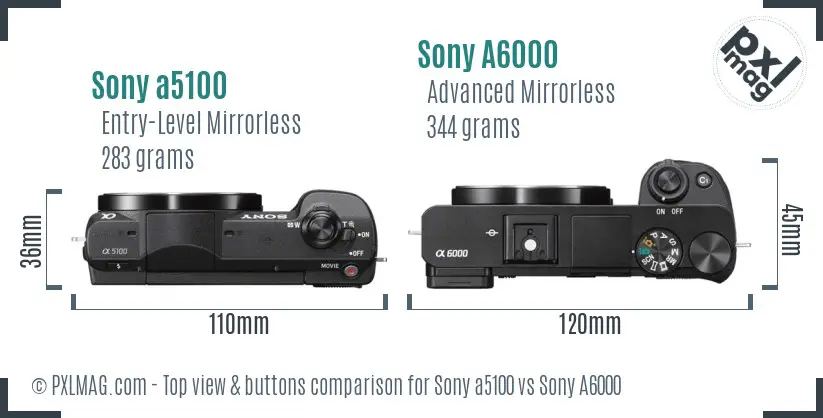Sony a5100 vs Sony A6000 top view buttons comparison