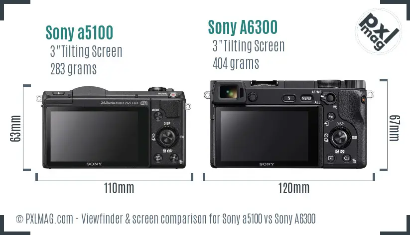 Sony a5100 vs Sony A6300 Screen and Viewfinder comparison