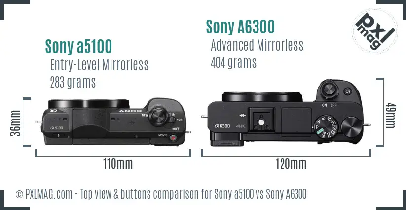 Sony a5100 vs Sony A6300 top view buttons comparison