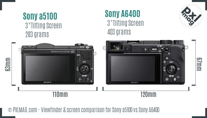 Sony a5100 vs Sony A6400 Screen and Viewfinder comparison