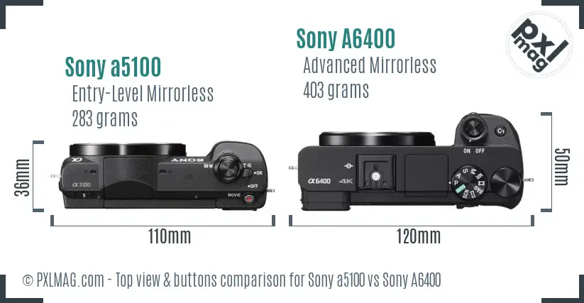 Sony a5100 vs Sony A6400 top view buttons comparison