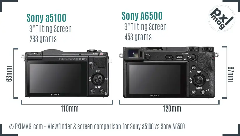 Sony a5100 vs Sony A6500 Screen and Viewfinder comparison