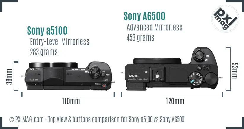 Sony a5100 vs Sony A6500 top view buttons comparison