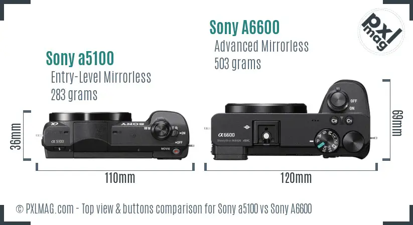 Sony a5100 vs Sony A6600 top view buttons comparison