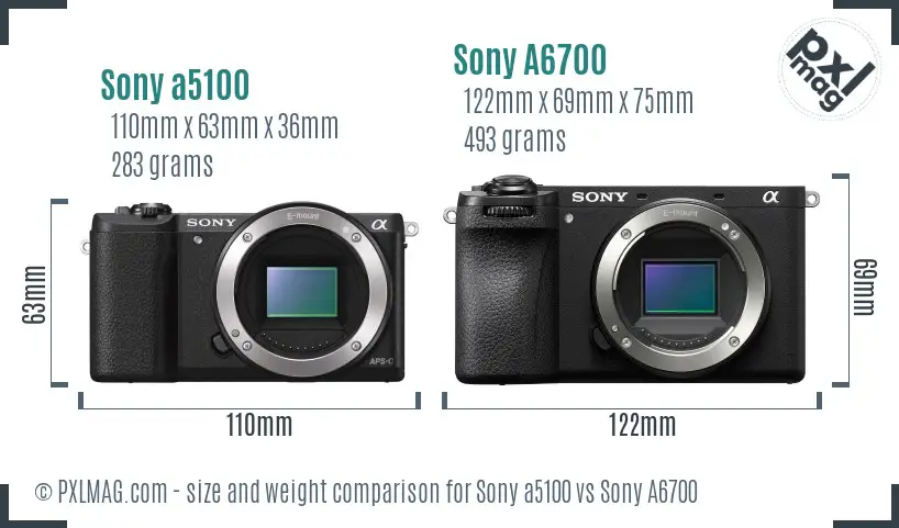Sony a5100 vs Sony A6700 size comparison