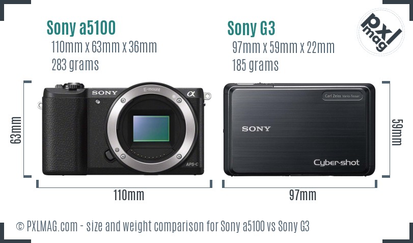 Sony a5100 vs Sony G3 size comparison