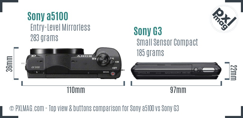 Sony a5100 vs Sony G3 top view buttons comparison