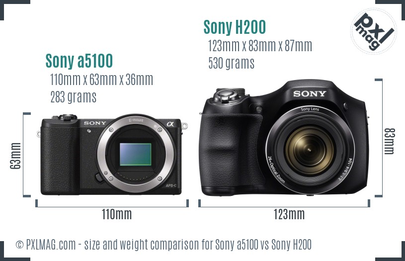 Sony a5100 vs Sony H200 size comparison