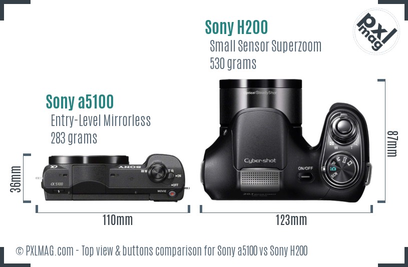 Sony a5100 vs Sony H200 top view buttons comparison