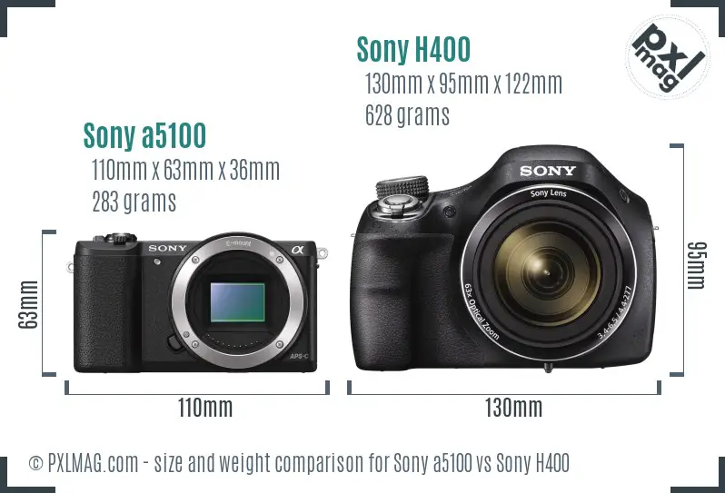 Sony a5100 vs Sony H400 size comparison