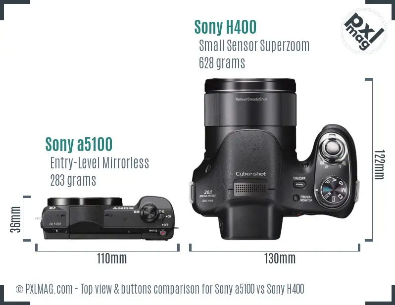 Sony a5100 vs Sony H400 top view buttons comparison