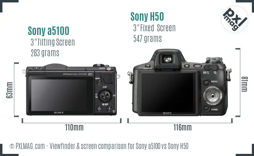 Sony a5100 vs Sony H50 Screen and Viewfinder comparison