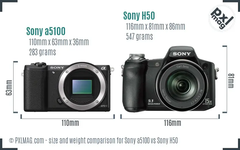 Sony a5100 vs Sony H50 size comparison