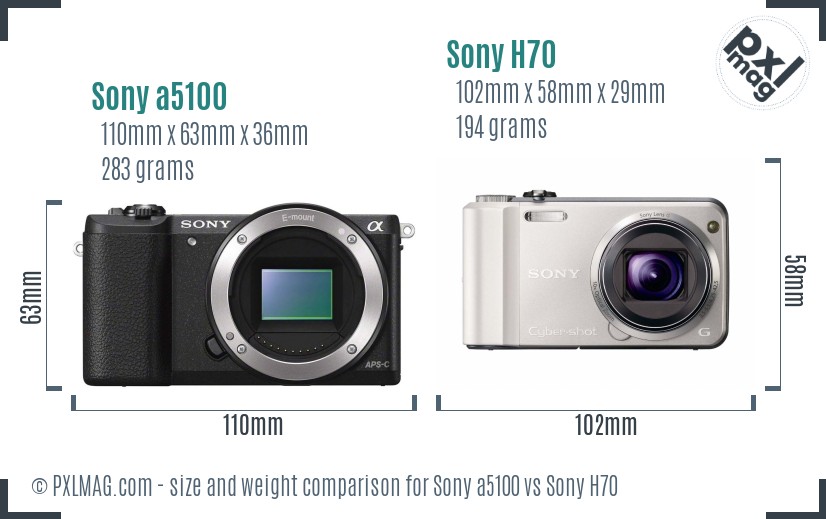 Sony a5100 vs Sony H70 size comparison