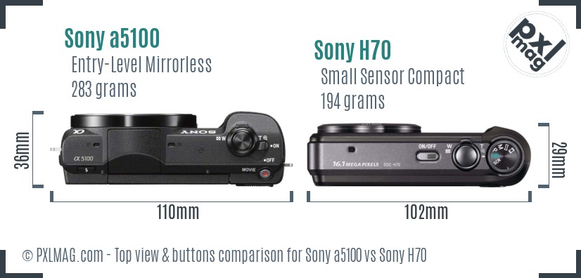 Sony a5100 vs Sony H70 top view buttons comparison