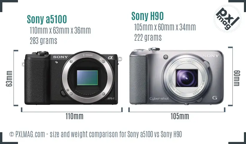 Sony a5100 vs Sony H90 size comparison