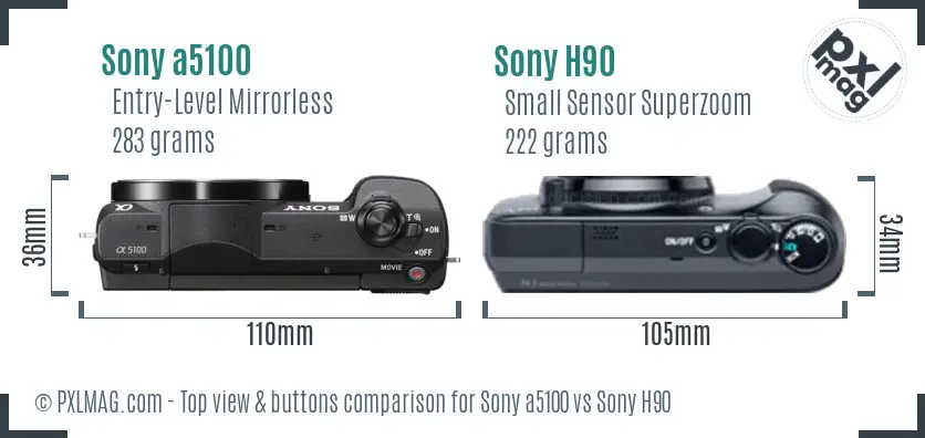 Sony a5100 vs Sony H90 top view buttons comparison