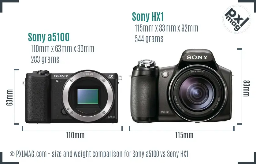 Sony a5100 vs Sony HX1 size comparison Sony a5100 vs Sony HX1 size comparison