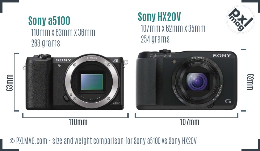 Sony a5100 vs Sony HX20V size comparison Sony a5100 vs Sony HX20V size comparison