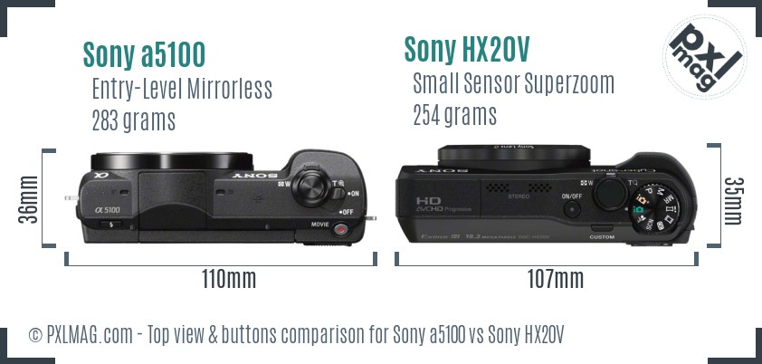 Sony a5100 vs Sony HX20V top view buttons comparison