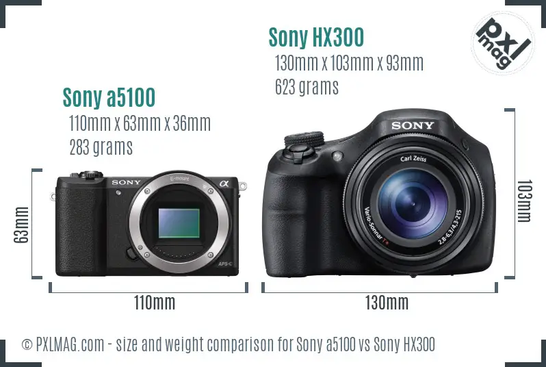 Sony a5100 vs Sony HX300 size comparison Sony a5100 vs Sony HX300 size comparison