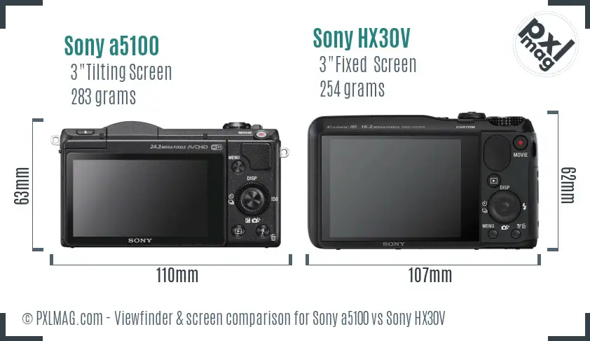 Sony a5100 vs Sony HX30V Screen and Viewfinder comparison
