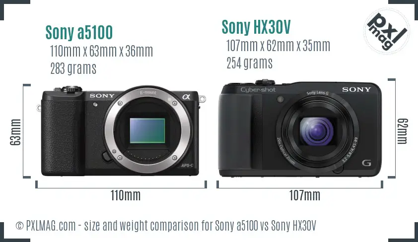 Sony a5100 vs Sony HX30V size comparison