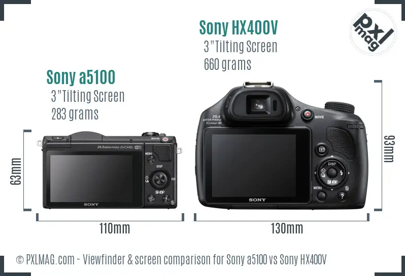 Sony a5100 vs Sony HX400V Screen and Viewfinder comparison