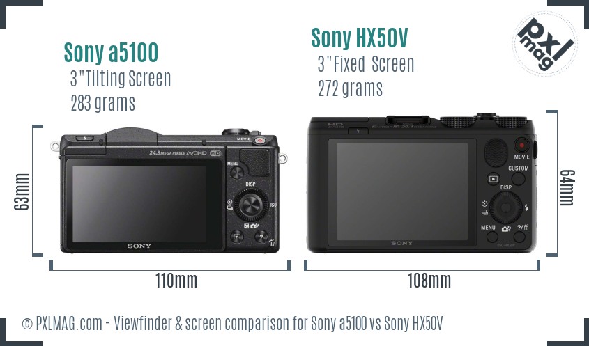 Sony a5100 vs Sony HX50V Screen and Viewfinder comparison