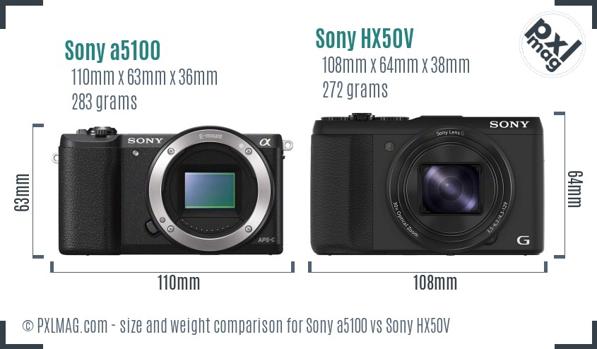 Sony a5100 vs Sony HX50V size comparison