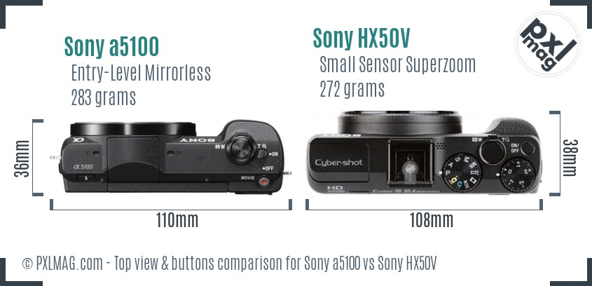 Sony a5100 vs Sony HX50V top view buttons comparison