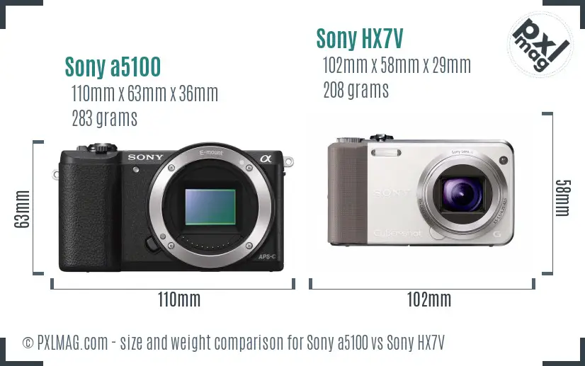 Sony a5100 vs Sony HX7V size comparison