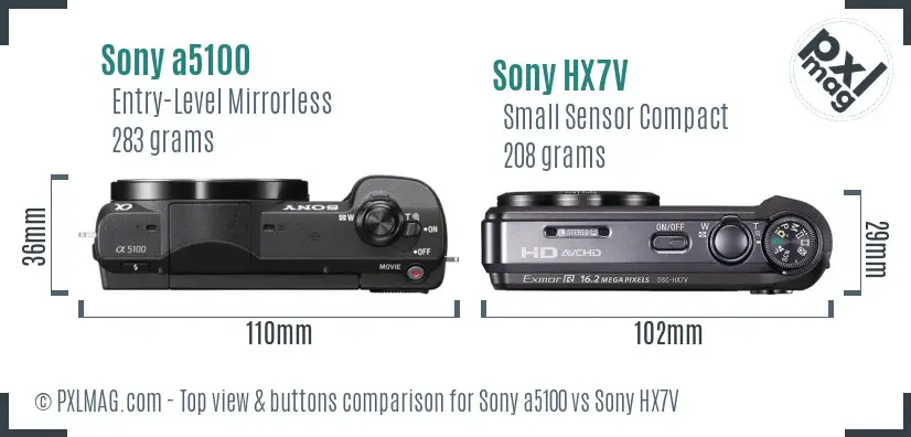 Sony a5100 vs Sony HX7V top view buttons comparison