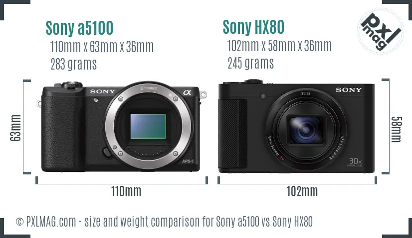 Sony a5100 vs Sony HX80 size comparison