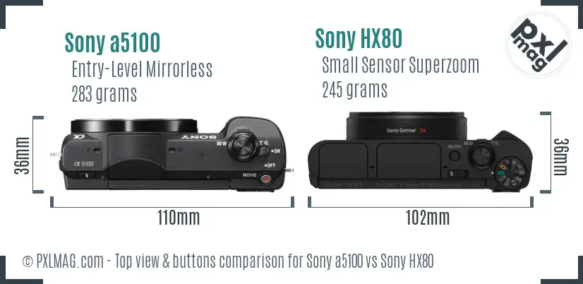 Sony a5100 vs Sony HX80 top view buttons comparison