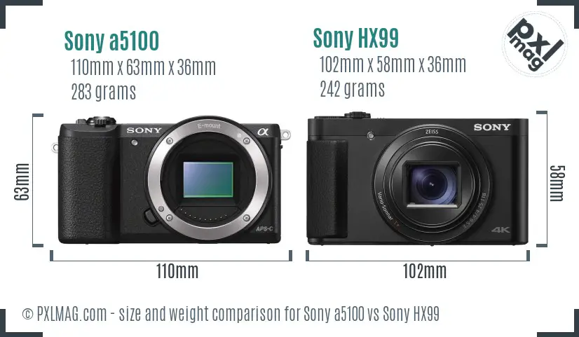 Sony a5100 vs Sony HX99 size comparison