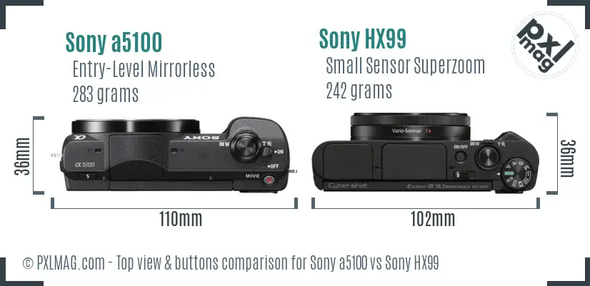 Sony a5100 vs Sony HX99 top view buttons comparison