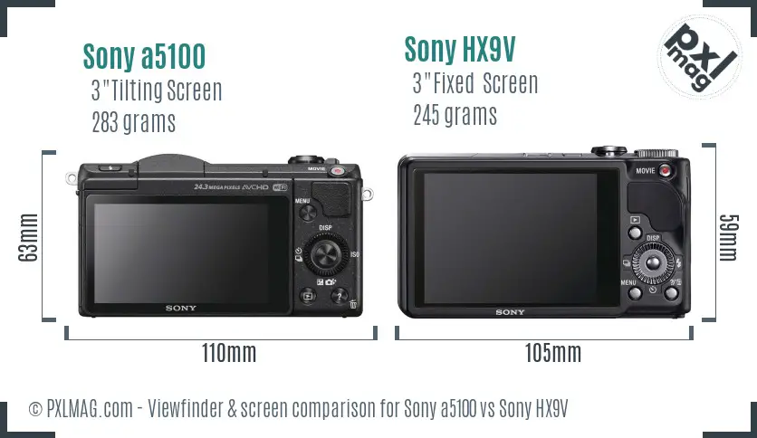 Sony a5100 vs Sony HX9V Screen and Viewfinder comparison