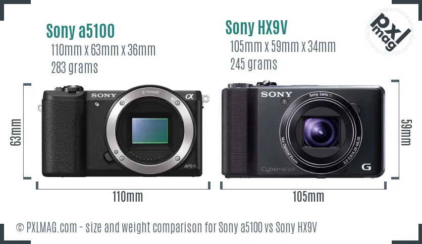 Sony a5100 vs Sony HX9V size comparison