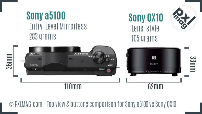 Sony a5100 vs Sony QX10 top view buttons comparison