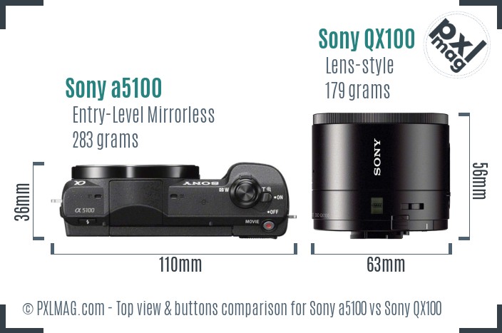 Sony a5100 vs Sony QX100 top view buttons comparison