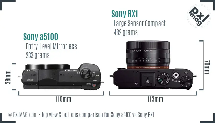 Sony a5100 vs Sony RX1 top view buttons comparison