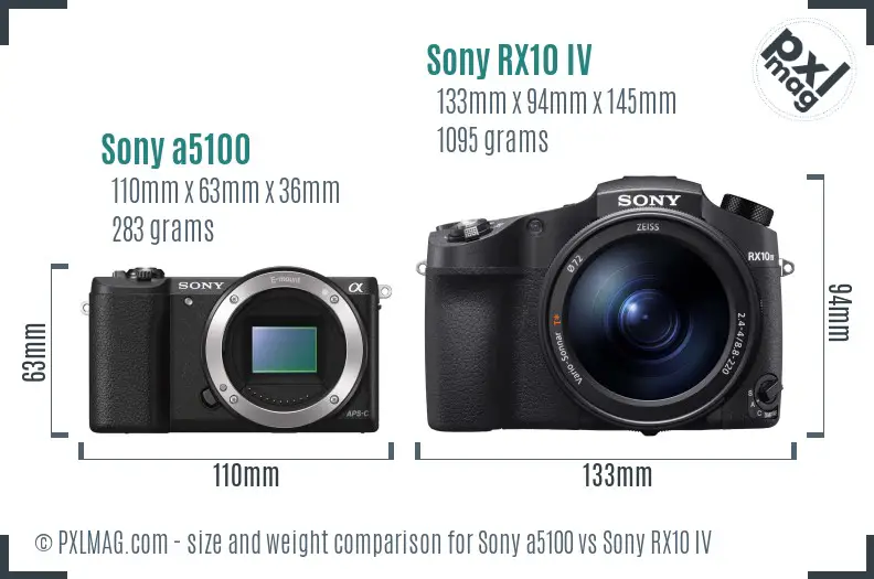 Sony a5100 vs Sony RX10 IV size comparison