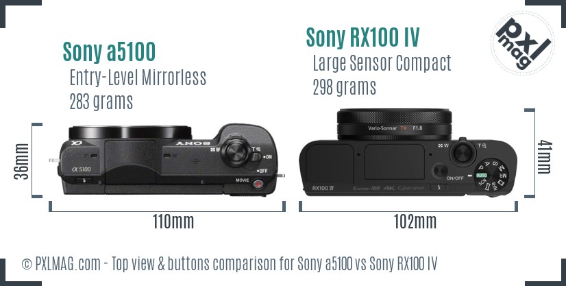 Sony a5100 vs Sony RX100 IV top view buttons comparison